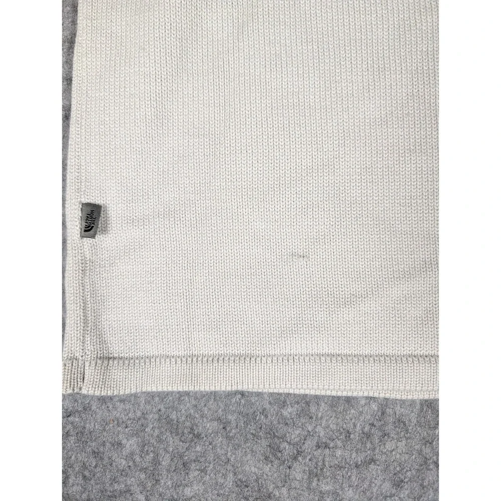 The North Face Mens Knit A5 Sweater White Olive Green Stripes Logo L -stain/snag